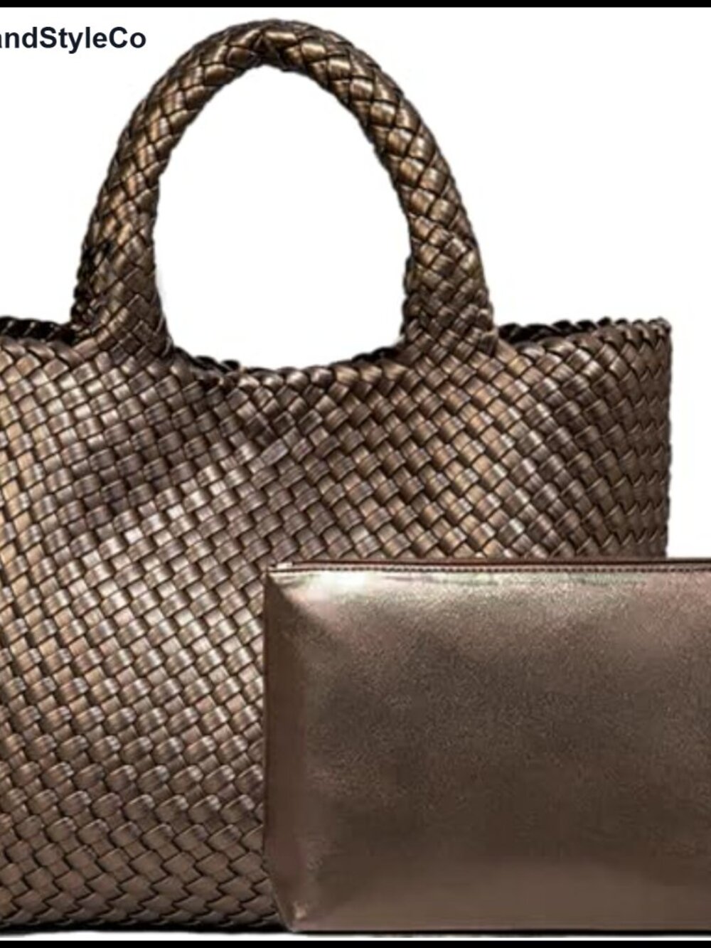 Woven Vegan Leather Tote Bag Large Capacity Shoulder Bag Travel Handbag